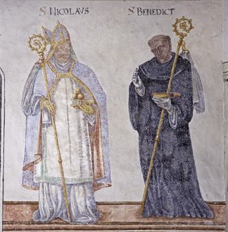 Nikolaus und Benedikt, Fresko in der Wintersakristei des Klosters Großcomburg