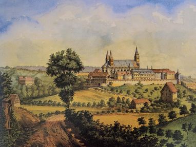 Kloster Großcomburg, Zeichnung von Kloster und Fruchtkasten