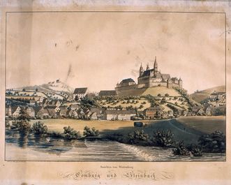 Lithografie des Klosters Großcomburg, nach Gabriel, um 1840