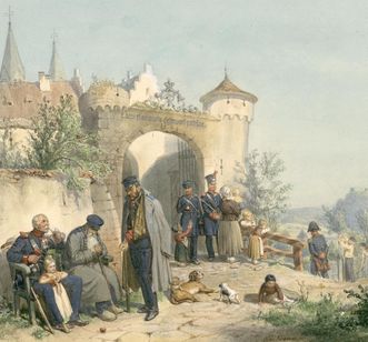 Invalidenstift Großcomburg, Das Frühjahr, Aquarell von Reinhold Braun von 1863