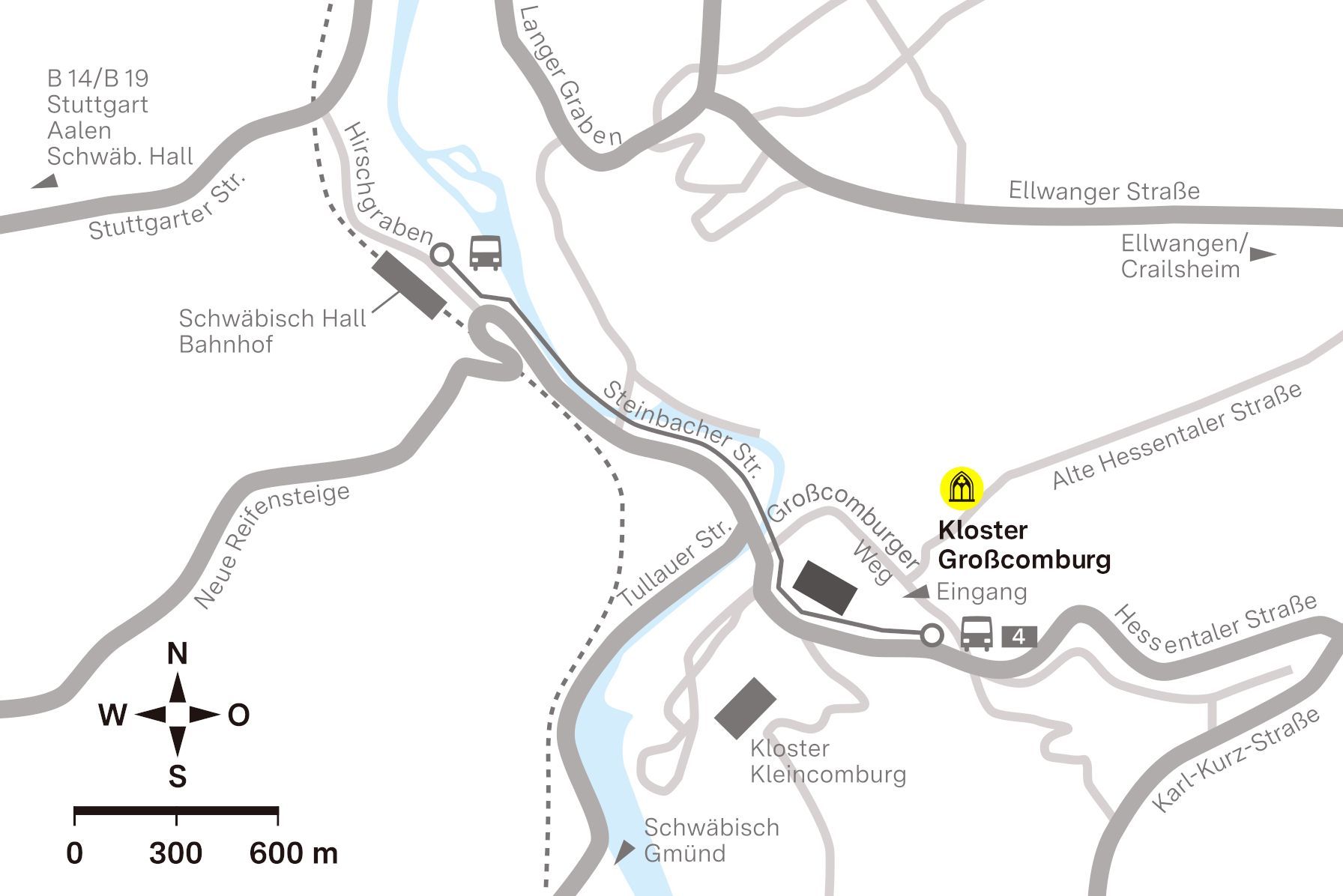 Anfahrtsskizze zum Kloster Großcomburg